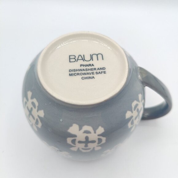 Set Of 2 Oversized 20oz Baum Brothers Phara Gray Stoneware Boho Pot Belly Mugs - Picture 4 of 9